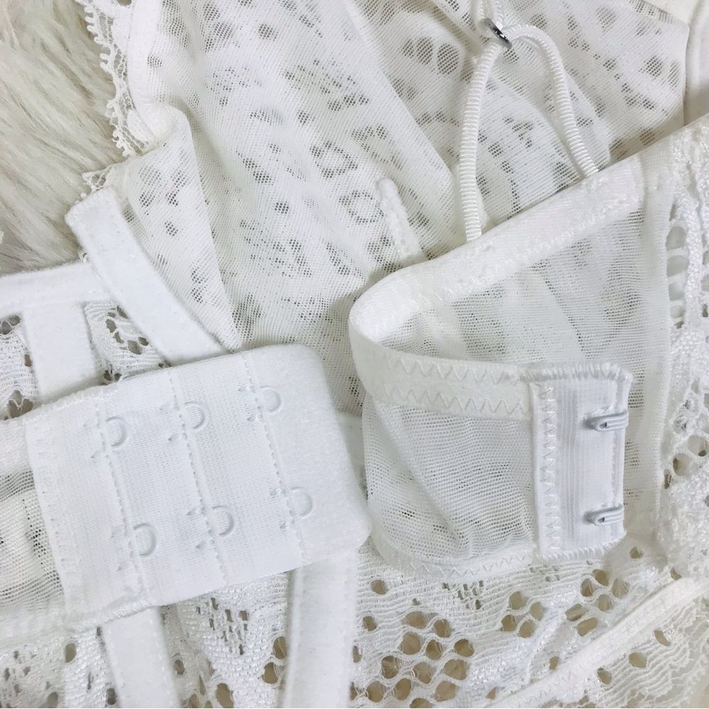 INTIMATELY FREE PEOPLE White Lace Longline Underwire Bra Bralette Boho Sexy New - Picture 8 of 10